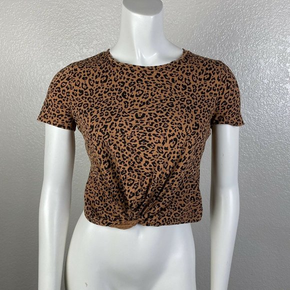 H&M Women's Shirt Leopard Print Front Twist Crop T - Picture 1 of 4